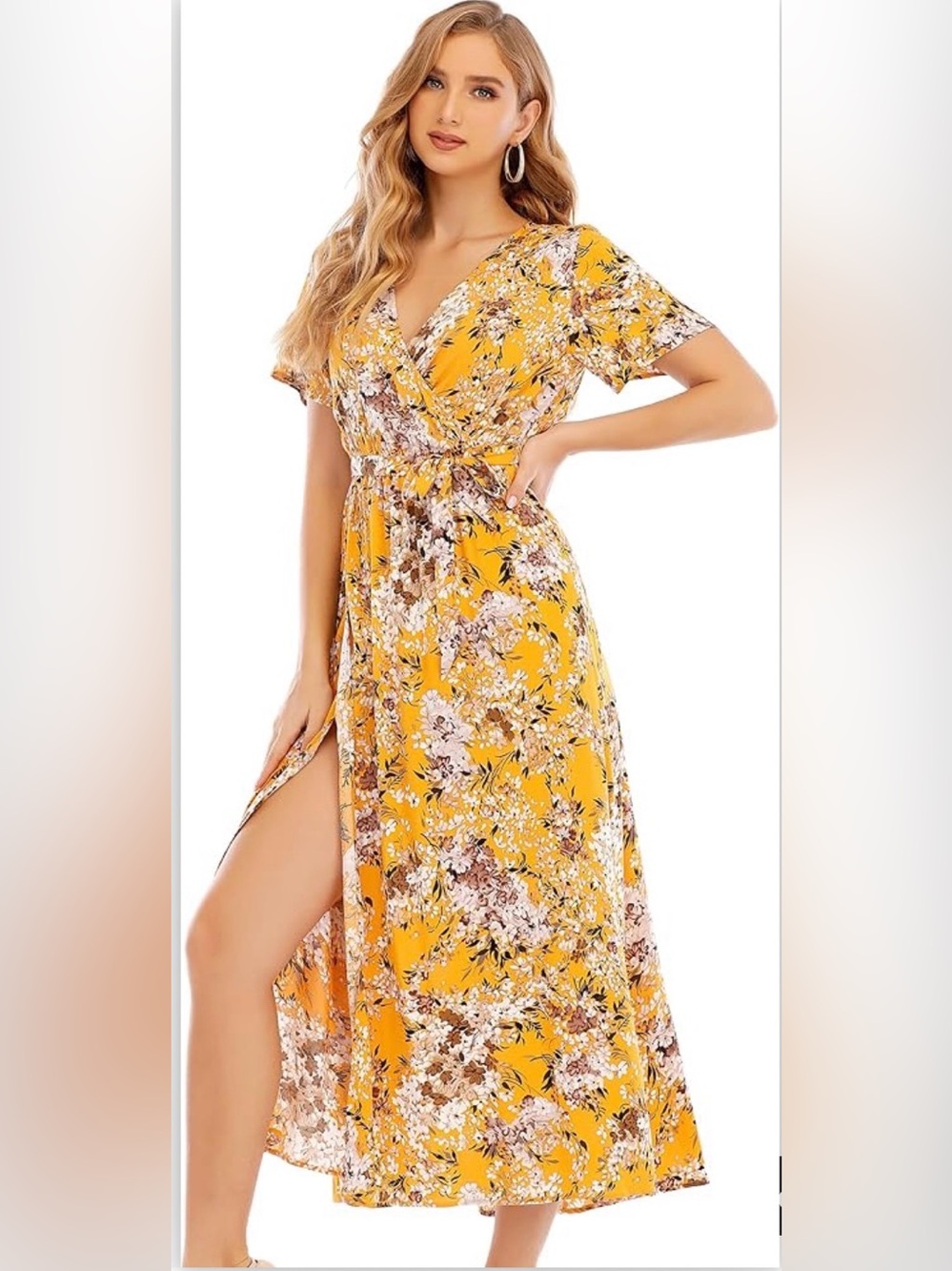 M. NOLLBY FLORAL V-NECK HIGH SLIT MAXI DRESS